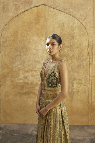 Heart of The Forest Embroidered Zardozi Skirt Set - Gold, Gold, image 4